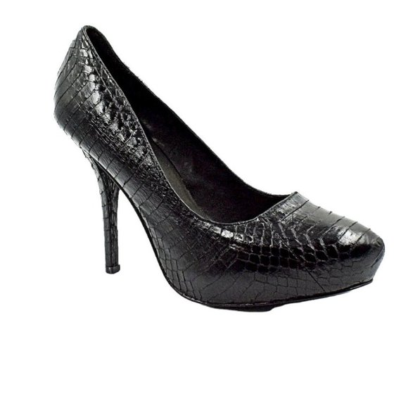Elizabeth and James "Mazi" Black Snake Skin Platform Heels - Picture 13 of 13